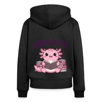 Ich lese Alotl - Süßer Axolotl Bücherwurm - Frauen Premium Bio Zip Hoodie - Schwarz - Hinten - Julia (174cm)