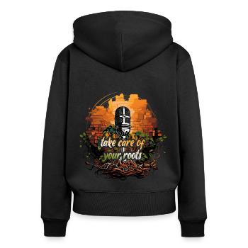 take care of your roots - Mikrofon reggae - Frauen Premium Bio Zip Hoodie - Schwarz - Hinten - Julia (174cm)