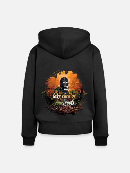 take care of your roots - microphone reggae - Women's Premium Organic Zip Hoodie - black