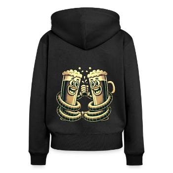 Lustiger Bier-Prost-Cartoon Sticker - Frauen Premium Bio Zip Hoodie - Schwarz - Hinten - Julia (174cm)
