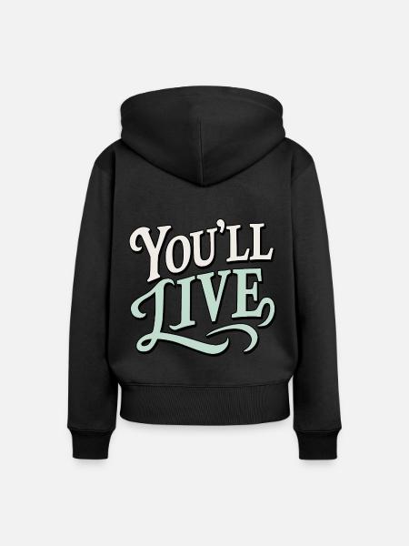 Du wirst leben - Frauen Premium Bio Zip Hoodie - Schwarz