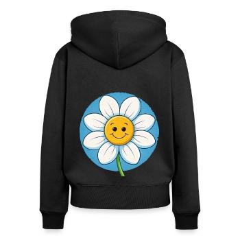 Cheerful White Daisy with Smiley Faces Pop Art - Frauen Premium Bio Zip Hoodie - Schwarz - Hinten - Julia (174cm)
