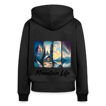 Mountain View with Forest Cabin and Lake - Women's Premium Organic Zip Hoodie - black - Back - Julia (174cm)