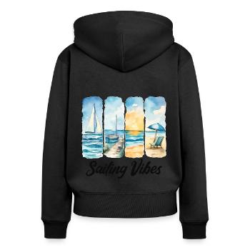Sailing Vibes – Feel the Ocean - Women's Premium Organic Zip Hoodie - black - Back - Julia (174cm)