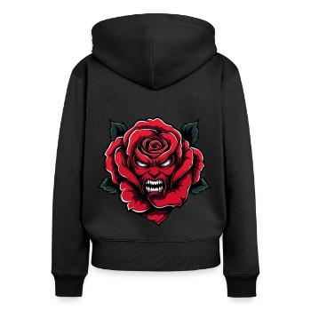rote rose mit teufel gesicht - Frauen Premium Bio Zip Hoodie - Schwarz - Hinten - Julia (174cm)