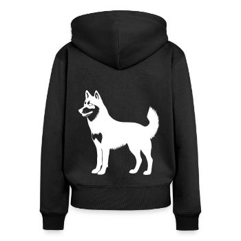 Motif Husky Silhouette Chien Chien Blanc - Sweat à capuche zippé Premium bio Femme - noir - Dos - Julia (174cm)