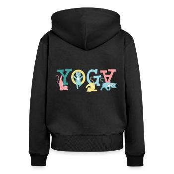 Yoga Cat Ami Cadeau - Sweat à capuche zippé Premium bio Femme - noir - Dos - Julia (174cm)