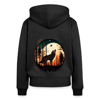 Wolf der Vollmond anheult mit im Wald mit Muster - Frauen Premium Bio Zip Hoodie - Schwarz - Hinten - Julia (174cm)