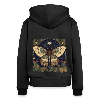 Papillon mystique avec herbier magique - Sweat à capuche zippé Premium bio Femme - noir - Dos - Julia (174cm)