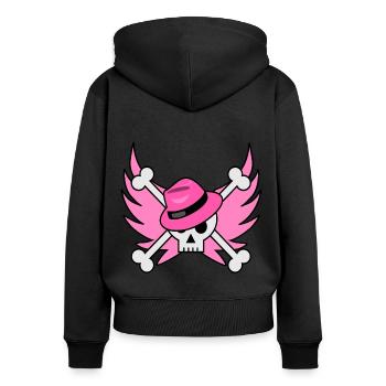 Flying skull with pink hat and pink wings - Women's Premium Organic Zip Hoodie - black - Back - Julia (174cm)
