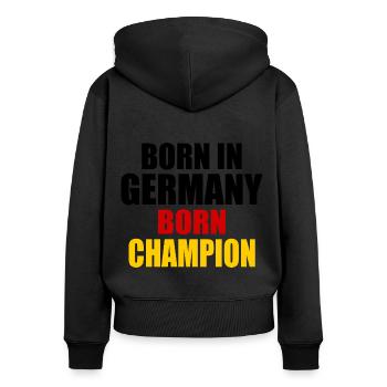 born in germany born champion - Allemagne - Sweat à capuche zippé Premium bio Femme - noir - Dos - Julia (174cm)