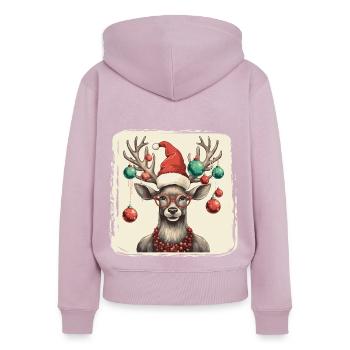 Rentier mit Weihnachtskugeln und Mütze - Frauen Premium Bio Zip Hoodie - Altrosa - Hinten - Julia (174cm)