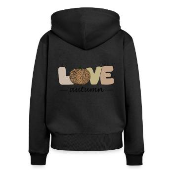 LOVE HERBST - Frauen Premium Bio Zip Hoodie - Schwarz - Hinten - Julia (174cm)