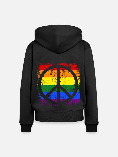 Peacezeichen Regenbogen - Frauen Premium Bio Zip Hoodie - Schwarz