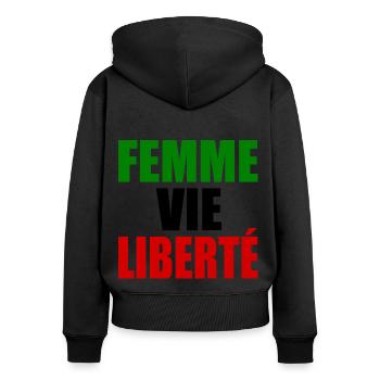Femme vie liberté iran - Sweat à capuche zippé Premium bio Femme - noir - Dos - Julia (174cm)
