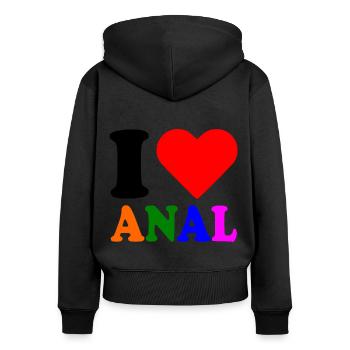 I love anal - Sweat à capuche zippé Premium bio Femme - noir - Dos - Julia (174cm)