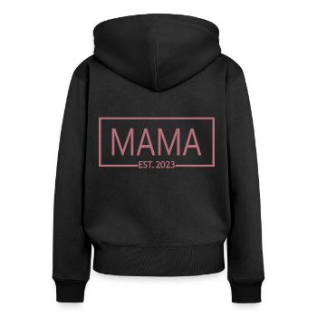 Mama Est. 2023, Maman en devenir, Annonce de grossesse - Sweat à capuche zippé Premium bio Femme - noir - Dos - Julia (174cm)