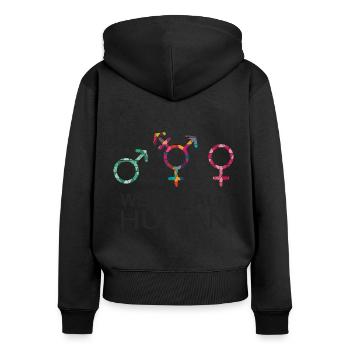 Nous sommes tous des symboles de genre LGBT humains - Sweat à capuche zippé Premium bio Femme - noir - Dos - Julia (174cm)