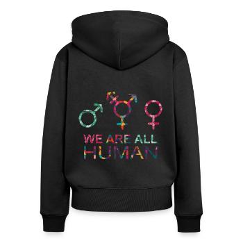 Nous sommes tous des symboles de genre LGBT humains - Sweat à capuche zippé Premium bio Femme - noir - Dos - Julia (174cm)