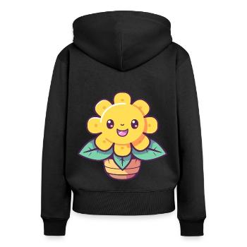 Tournesol Kawaii - Sweat à capuche zippé Premium bio Femme - noir - Dos - Julia (174cm)