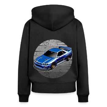 Jdm / Tuning / Turbocompresseur / Jantes / Chiptuning - Sweat à capuche zippé Premium bio Femme - noir - Dos - Julia (174cm)