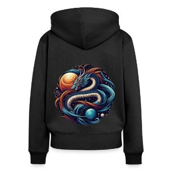 Œuvre d’art du dragon cosmique mystique - Sweat à capuche zippé Premium bio Femme - noir - Dos - Julia (174cm)