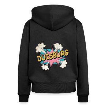 Duisburg Germany City Font Pop Art Comic - Women's Premium Organic Zip Hoodie - black - Back - Julia (174cm)