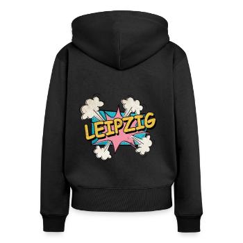 Leipzig Germany City Font Pop Art Comic - Women's Premium Organic Zip Hoodie - black - Back - Julia (174cm)