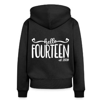14. Geburtstag Frauen Hallo Vierzehn Est. 2009 - Frauen Premium Bio Zip Hoodie - Schwarz - Hinten - Julia (174cm)