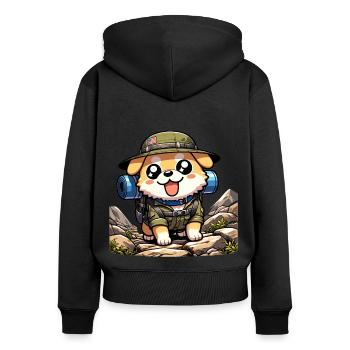 Hund Wandern Abenteuer Welpen Bekleidung - Frauen Premium Bio Zip Hoodie - Schwarz - Hinten - Julia (174cm)
