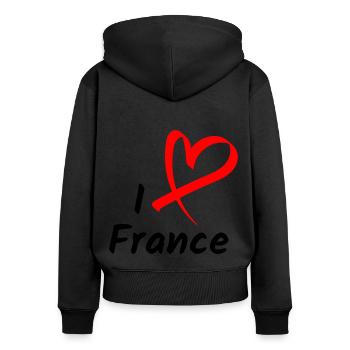 J’aime la France J’aime la France Cadeau de cœur - Sweat à capuche zippé Premium bio Femme - noir - Dos - Julia (174cm)