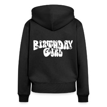 Birthday Girl Groovy Retro Vintage Fleurs - Sweat à capuche zippé Premium bio Femme - noir - Dos - Julia (174cm)