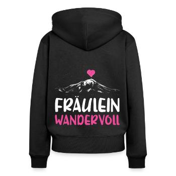 Fräulein Wandervoll Berge Gebirge Wandern Herz - Frauen Premium Bio Zip Hoodie - Schwarz - Hinten - Julia (174cm)