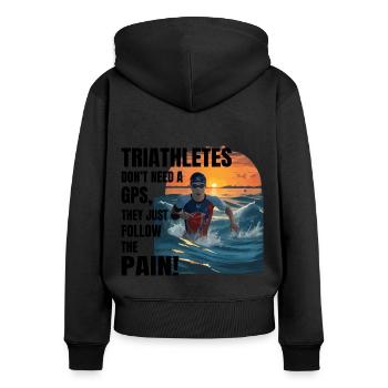 Schwimmen, Radfahren, Laufen, Triathlon, Triathlet, Leichtathletik - Frauen Premium Bio Zip Hoodie - Schwarz - Hinten - Julia (174cm)