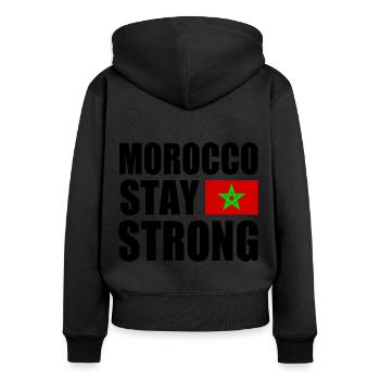 Morocco stay strong - Sweat à capuche zippé Premium bio Femme - noir - Dos - Julia (174cm)