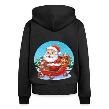 Cute Santa Claus on a sleigh - Women's Premium Organic Zip Hoodie - black - Back - Julia (174cm)