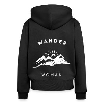 Wander Woman - Frauen Premium Bio Zip Hoodie - Schwarz - Hinten - Julia (174cm)