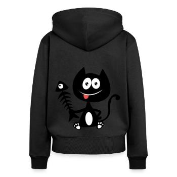 Chat gourmand, mangeur de poisson ! Humour de chat - Sweat à capuche zippé Premium bio Femme - noir - Dos - Julia (174cm)