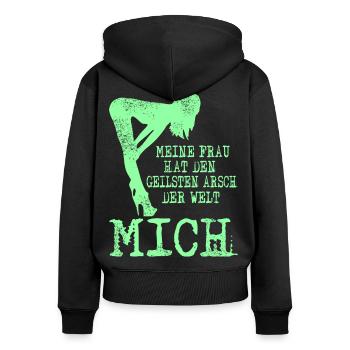 Meine Frau hat den Geilsten Arsch der Welt - Frauen Premium Bio Zip Hoodie - Schwarz - Hinten - Julia (174cm)