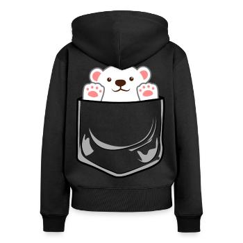 Ours polaire Ours polaire Ours en poche poitrine Poche Poche - Sweat à capuche zippé Premium bio Femme - noir - Dos - Julia (174cm)