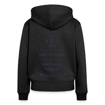 Fabriqué il y a 81 ans - Sweat à capuche zippé Premium bio Femme - noir - Dos - Julia (174cm)