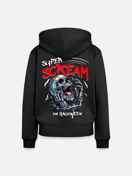 Halloween - Super Scream - Frauen Premium Bio Zip Hoodie - Schwarz