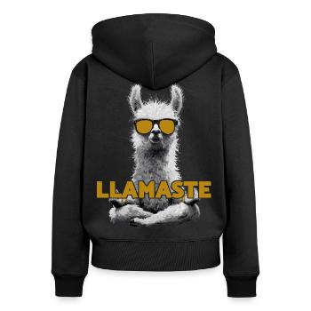 Llamaste – Yoga Lama mit Sonnenbrille - Frauen Premium Bio Zip Hoodie - Schwarz - Hinten - Julia (174cm)