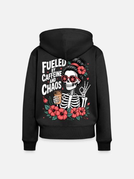 Mutter Koffein Mutter Skelett Kaffee - Frauen Premium Bio Zip Hoodie - Schwarz