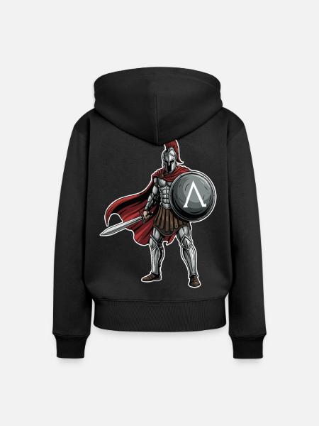 Hoplitisches Spartanisches Lambda-Schild-Schwert-Maskottchen - Frauen Premium Bio Zip Hoodie - Schwarz