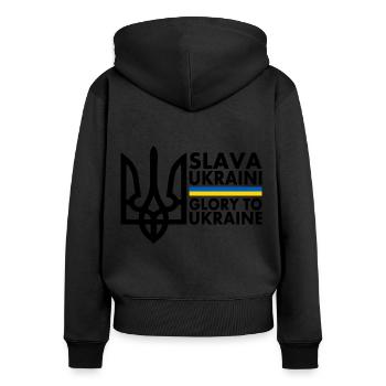 Slava ukraini - Frauen Premium Bio Zip Hoodie - Schwarz - Hinten - Julia (174cm)