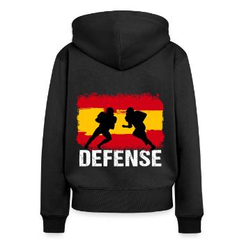 American Football Spanien Defense - Frauen Premium Bio Zip Hoodie - Schwarz - Hinten - Julia (174cm)