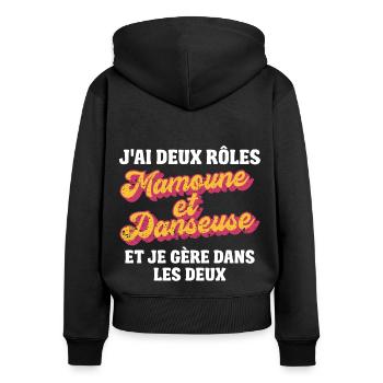 mamoune danseuse je gère rétro 80s humour - Sweat à capuche zippé Premium bio Femme - noir - Dos - Julia (174cm)