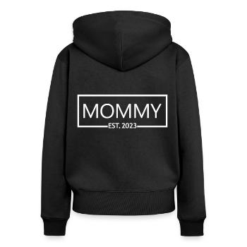 2023, Maman en devenir, Révélation de grossesse - Sweat à capuche zippé Premium bio Femme - noir - Dos - Julia (174cm)