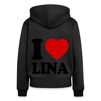 I love lina - Frauen Premium Bio Zip Hoodie - Schwarz - Hinten - Julia (174cm)